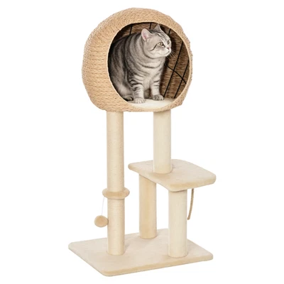 PawHut 100cm Kitten Climbing Tower for Indoor Cats with Sisal Post, Beige - Image 1 of 4
