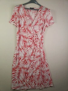 Glamour Größe 14 W Wickelkleid rot & weiß Palmblatt Tropical Print Careercore - Bild 1 von 13