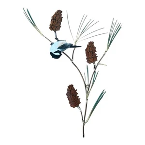 Vintage Bovano Wall Art - Chickadee pinecones On A Pine Branch - Fine Art - Picture 1 of 7
