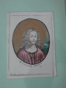 image pieuse XVIIeme aquarellee parchemin fin o dulcis iesus (o doux jesus) - Picture 1 of 1