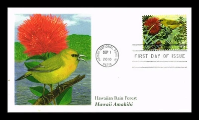 HAVAÍ AMAKHI PÁSSARO HAVAIANO FLORESTA TROPICAL FLEETWOOD CACHET 2010 FDC UNADDR - Imagem 1 de 2