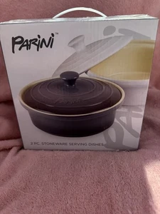 NEW Parini 2 pc. Stoneware Serving Dishes With Lids New In Box White Gray - Picture 1 of 4