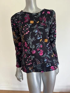 JOULES Harbour Top Size 10 Women's Black Floral Long Sleeve Cotton NEW RJ65 - Picture 1 of 17