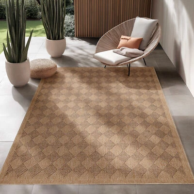 SIMPEX In & Outdoor Teppich Vintage Design Natur Optik für Küche Balkon Terrasse Garten