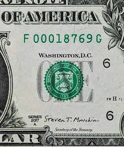 2017 A $1 bill fancy serial number, zip code note 18769 Wilkes-Barre, PA - Picture 1 of 3