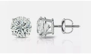 2Ct Round Cut VVS1/ D Lab Created Stud Earrings 14K White Gold FL 7mm Screw Back - Picture 1 of 8