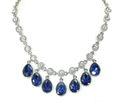 Collar Lágrima Multi Cristal Color Azul con Cristales Transparentes, Elegante Cuello Nuevo Foto 1 de 4