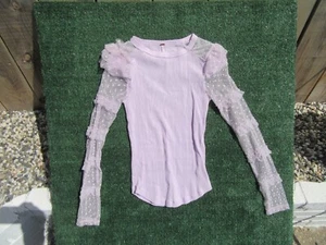 Free People Kiss Kiss Lavender Lace Sleeve Tunic Top Shirt Size Small - Picture 1 of 10