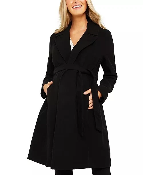 Motherhood Maternity Belted Maternity Wrap Black Coat Size S - Image 1 of 4