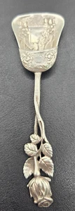 Cucchiaio porta zucchero rosa argento .800 vintage - Foto 1 di 8