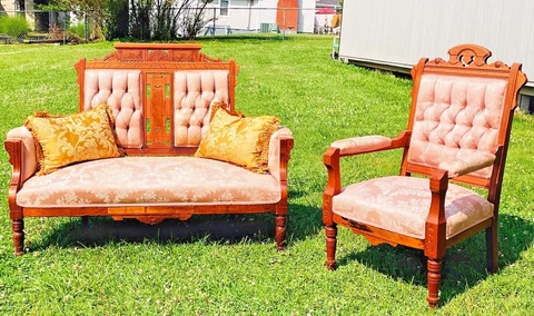 EASTLAKE Sofa & Chair Antique Victorian Furniture Carved Walnut Settee Loveseat Cover