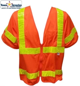 Class Three Sleeved Orange Safety Vests with Lime Reflective Stripes - Picture 1 of 4