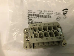 09330102601 Han E Series size 10 B Connector Insert, Male, 10 Way, 16A, 500 V - Picture 1 of 2