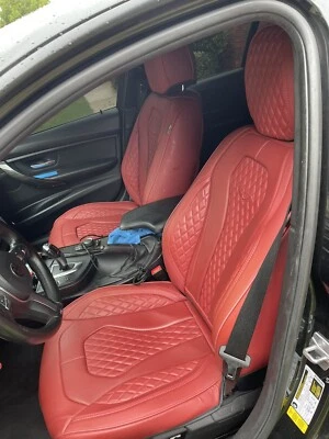 Red Universal Car 5-Seat Cover Front Rear PU Leather Interior - Image 1 of 2