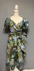 Sachin & Babi Sz 2 Blue Floral Print Puff Sleeve Belted Midi Dress - Picture 1 of 7