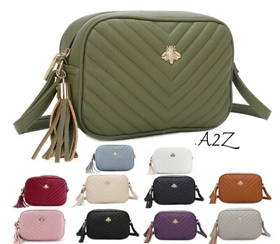 A2ZUKFASHION Women's Quilted Tassel Gold Bee Crossbody Bag Shoulder Messenger Handbag New