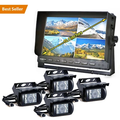 10.1" Quad Split Monitor +4X CCD Rear View Backup Camera System For Bus Truck RV - Image 1 of 4
