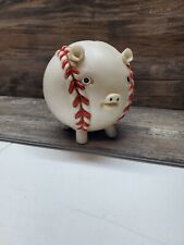 Vintage Baseball Softball Piggy Pig Coin Money Bank Hard Resin Ceramic Red Laces
