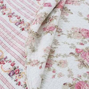 NEW! ~ COZY CHIC ROMANTIC PINK GREEN LEAF RED IVORY ROSE SHABBY LEAF QUILT SET - Picture 1 of 3