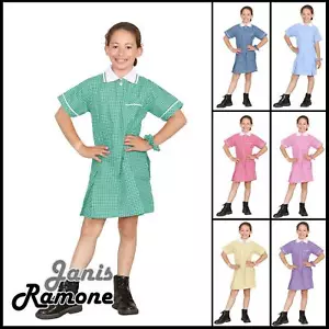 Mädchen Gingham Kleid Schule Sommer kurzärmelig plissiert Uniform Kleid 3-20 Alter - Bild 1 von 50