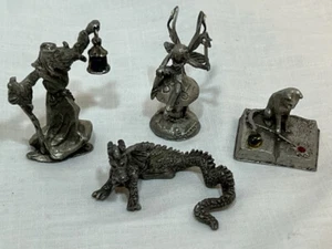 4 Piece Gallo fine pewter Set Wizard, Fairy, Dragon, Cat with Wand 1985 Vintage - Picture 1 of 10
