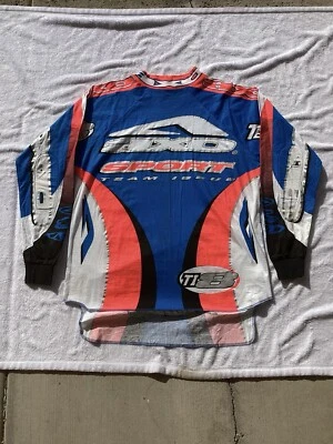 老式 90 年代 AXO 运动赛车队发行蓝色/粉红色摩托车球衣/LS — 第 1/4 张图片