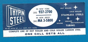 Thypin Steel-Circa 1950s Advertising Slip-Long Island City NYC-Cold Rolled Steel - Picture 1 of 2