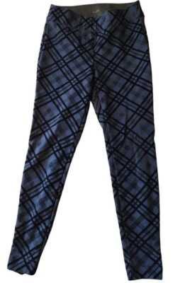 Pantalones Worthington para mujer pequeños elásticos ajustados de terciopelo a cuadros azul negro Foto 1 de 4