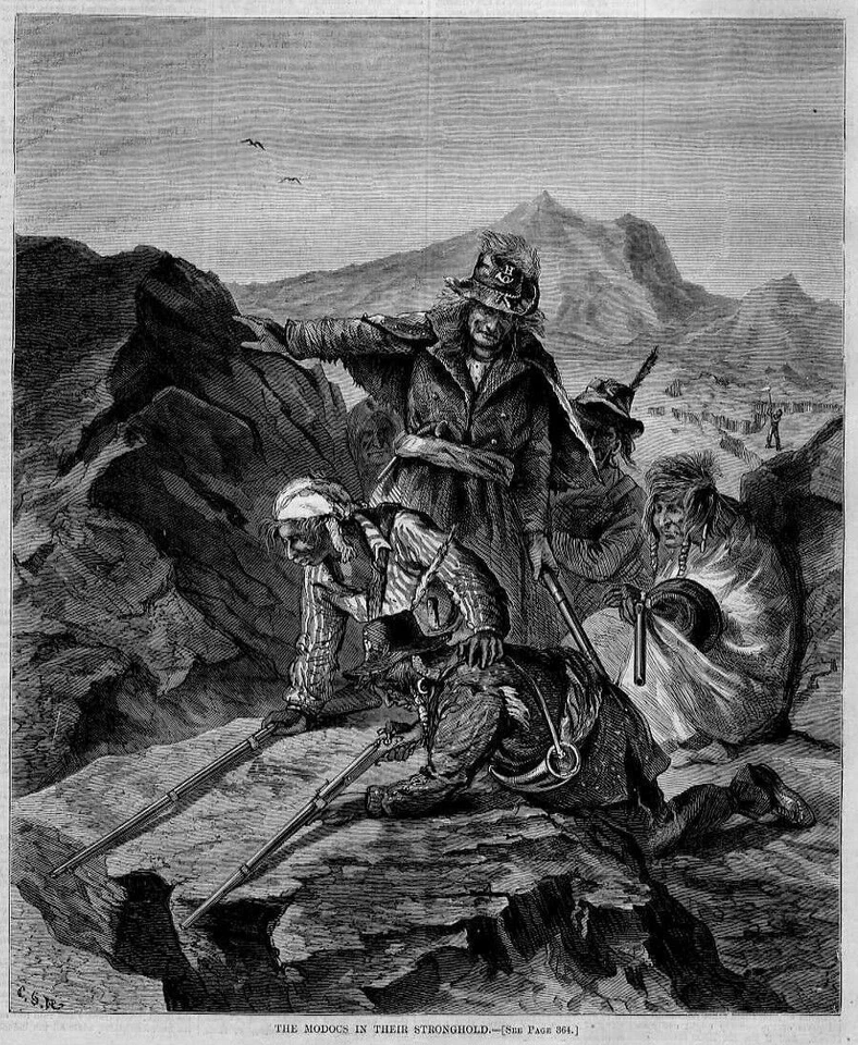 MODOC INDIANS IN STRONGHOLD WITH FIREARMS MODOC INDIAN HISTORY HARPER'S WEEKLY - Image 1 of 1