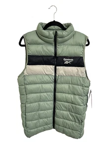 NEW Reebok Vest Mens Medium Full Zip Puffer Jacket Pockets Sage Green Nylon - Picture 1 of 6