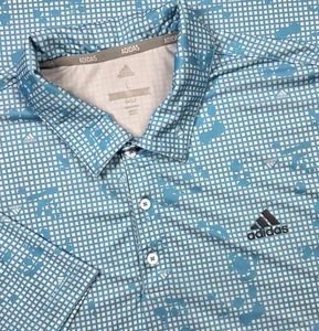 Adidas Golf Performance Polo Shirt Blue White Camo Mens L Short Sleeve Check - Picture 1 of 9
