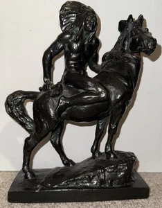 Vintage Paul Herzel Indianer auf Pferd Bronze plattiert 8,5" Statue Skulptur - Bild 1 von 6