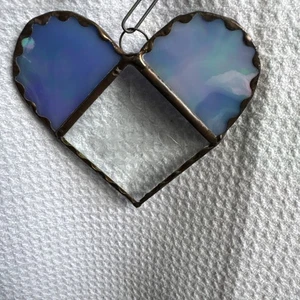 VTG Stained Beveled Etched Glass Heart Suncatcher Window Ornament Blue 4” Hangin - Picture 1 of 3