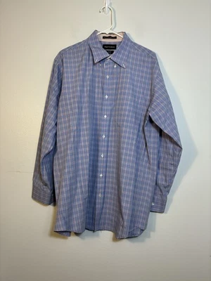 Paul Fredrick Men’s Dress Shirt 17.5 35 Blue Pink Plaid 100% Long Fine Cotton - Image 1 of 4