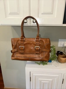 Michael Kors Handtasche Braun Leder Saddlebag Schnalle Große Silber Hardware - Bild 1 von 13