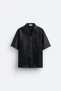 Zara Men perforiertes schwarzes veganes Lederhemd schwarz Large - Bild 1 von 5