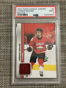 2023 Team Canada Juniors Connor Bedard Card # 8 - RED Foil PSA Mint 9 - Bild 1 von 2
