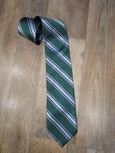 Croft & Barrow 100% Silk Repp Tie Green Blue/White Stripes Men Necktie Damaged - Picture 1 of 7