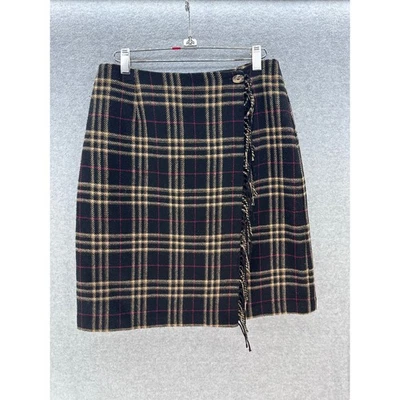 Falda envolvente vintage Sag Harbor para mujer 8 mezcla de lana a cuadros flecos clásica años 90  Foto 1 de 4