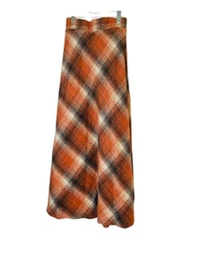 Neu mit Etikett Damen karierter Woll-Midirock elastische Taille A-Linie orange schwarz Größe XXL - Bild 1 von 7