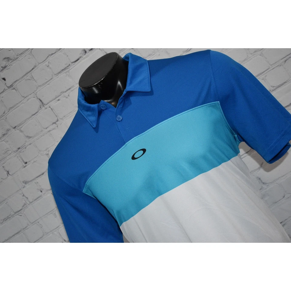 Polo de golf Oakley para hombre talla grande azul blanco rendimiento poliéster  Foto 1 de 4