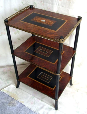 Paris Napoleon III Side Table Etager Table Wood Inlaid Brass 1870 - Image 1 of 4