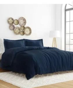 Becky Cameron 1800 Series Luxury Duvet 3 pc Set Full/Queen Navy Microfiber New - Picture 1 of 7
