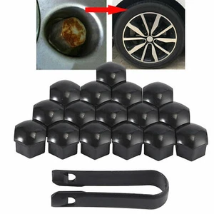 Noir 16 Capuchon Cache Écrou Boulon Roue Outill + 4 Clef Noir pour Audi A3 A4 A6 - Picture 1 of 9