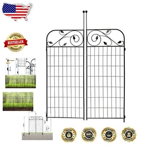 Stylish 8 Leaves Decorative Garden Gate - Black Steel, Easy Assembly, 44" x 36" - Picture 1 of 7
