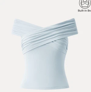 OGL move Criss Cross Off Shoulder New Airy Brami Top Sky Glass (Light Blue) NWT - Picture 1 of 3