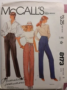 McCall's 8173 Dress Pants Slacks Sewing Pattern Ladies 8 VTG Palmer UC Pleated - Picture 1 of 5