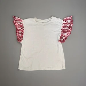 ZARA Size 10 Girls White Shirt With Red Eyelet Sleeves  - Picture 1 of 5