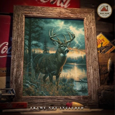 Whitetail Deer Art Print Bow Hunting Fishing Cabin Wall Decor Deer Antlers Gift - Image 1 of 4