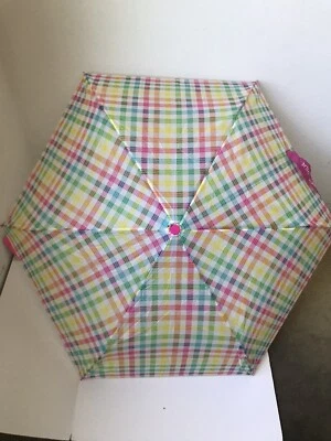 BETSEY JOHNSON MULTICOLOR ARCO IRIS GINGHAM COMPACTO AUTOMÁTICO ABIERTO PARAGUAS NUEVO CON ETIQUETAS Foto 1 de 4